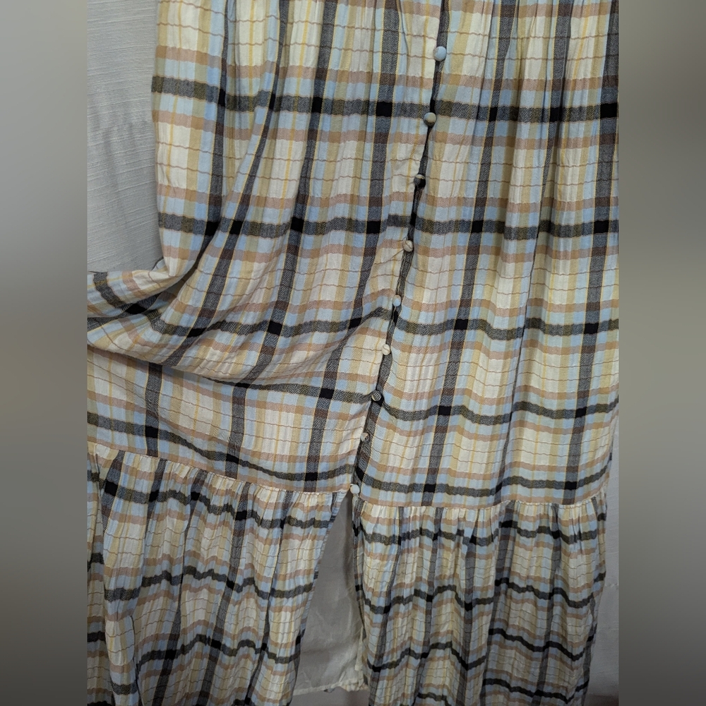 Anthropologie Plaid Gathered Button Front Long Lined A-line Dress L - Picture 6 of 7